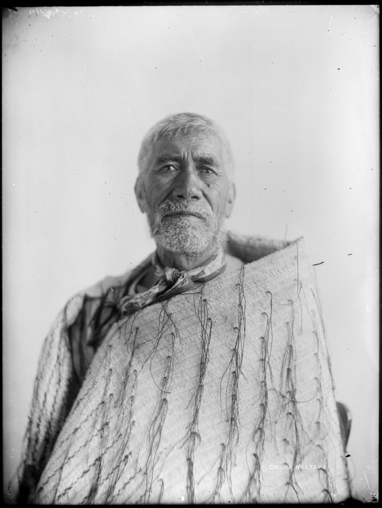 1/2 length portrait of a Maori man, possibly Okiura Ngatara, Auckland Libraries, Sir George Grey Special Collections, Auckland Libraries, 4-7316, no known copyright.