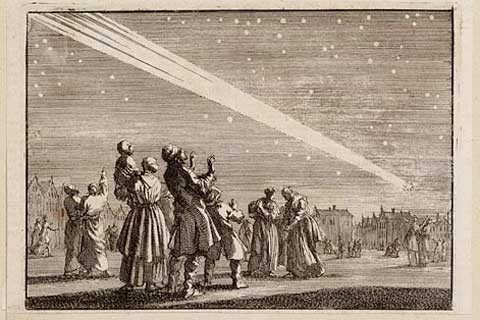 Image: Een menigte aanschouwt een komeet door Jan Luyken (1698) Collection: Amsterdam Museum, CC-0.